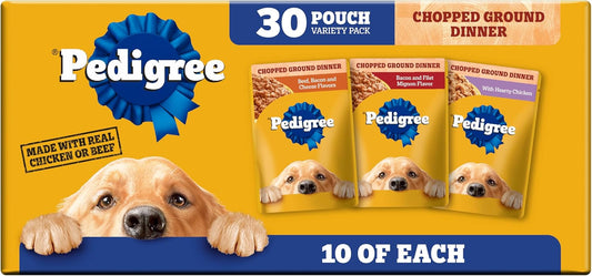 Pedigree Chopped Dinner Wet Dog Food Pouch, Variety Pack, 3.5 Oz, 30 Count
