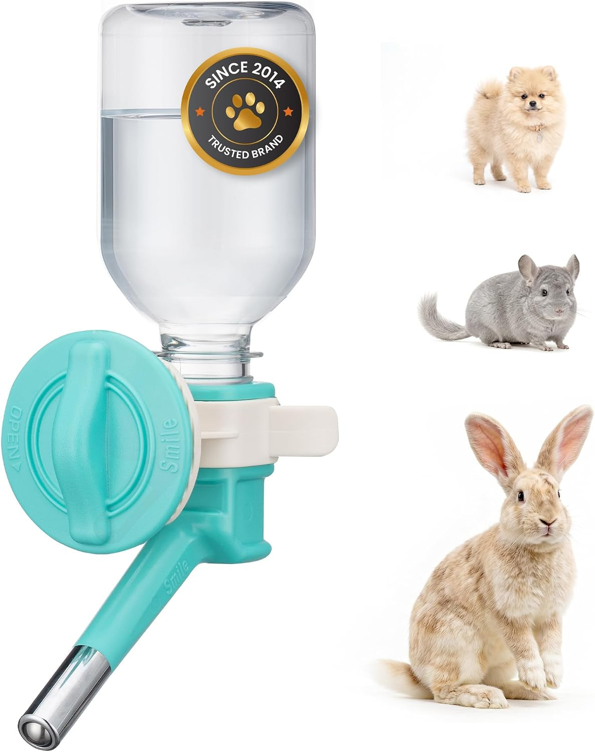 Choco Nose Patented No-Drip Water Bottle/Feeder for Puppies/Toy-Small Breed Dogs/Rabbits/Cats/Chinchillas and Other Small Pets and Animals - for Cages or Crates 10.2 Oz. Nozzle 13Mm, Aqua (C528)