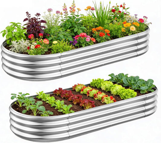2-Pack Metal Raised Garden Bed, 4X2X1Ft Galvanized Planter Box for Outdoor Vegetables & Flowers, Corrosion-Resistant Raised Garden Beds Outdoor with Open-Bottom Design, Lead-Free Herb Garden Planter