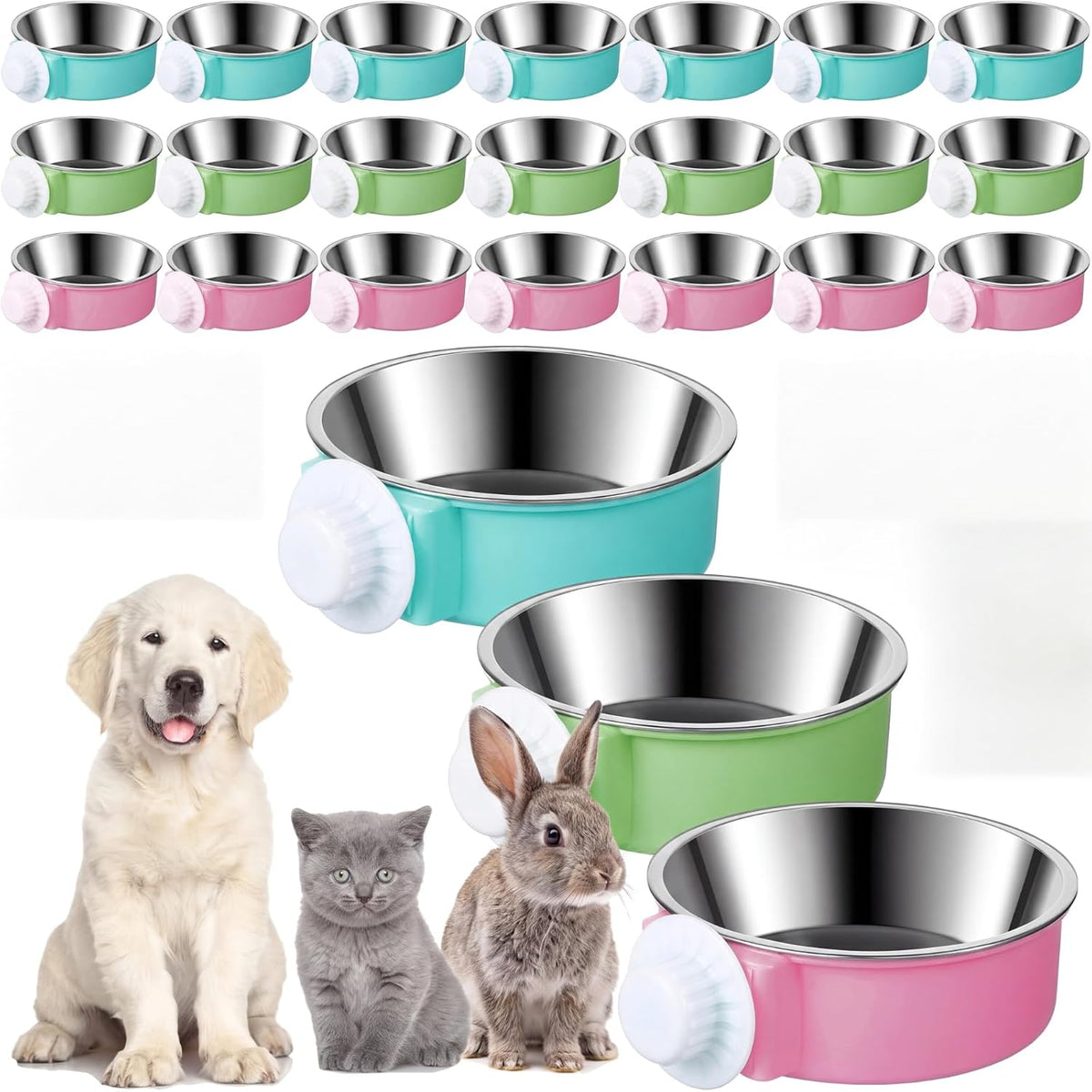 Mimorou 12 Pcs Crate Bowls for Dog Rabbit Ferret, Hanging Feeders, Bright