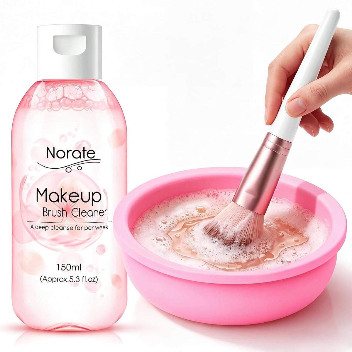 Norate Makeup Brush Cleaner Solution + Brush Cleaning Bowl, 2 Piece Set