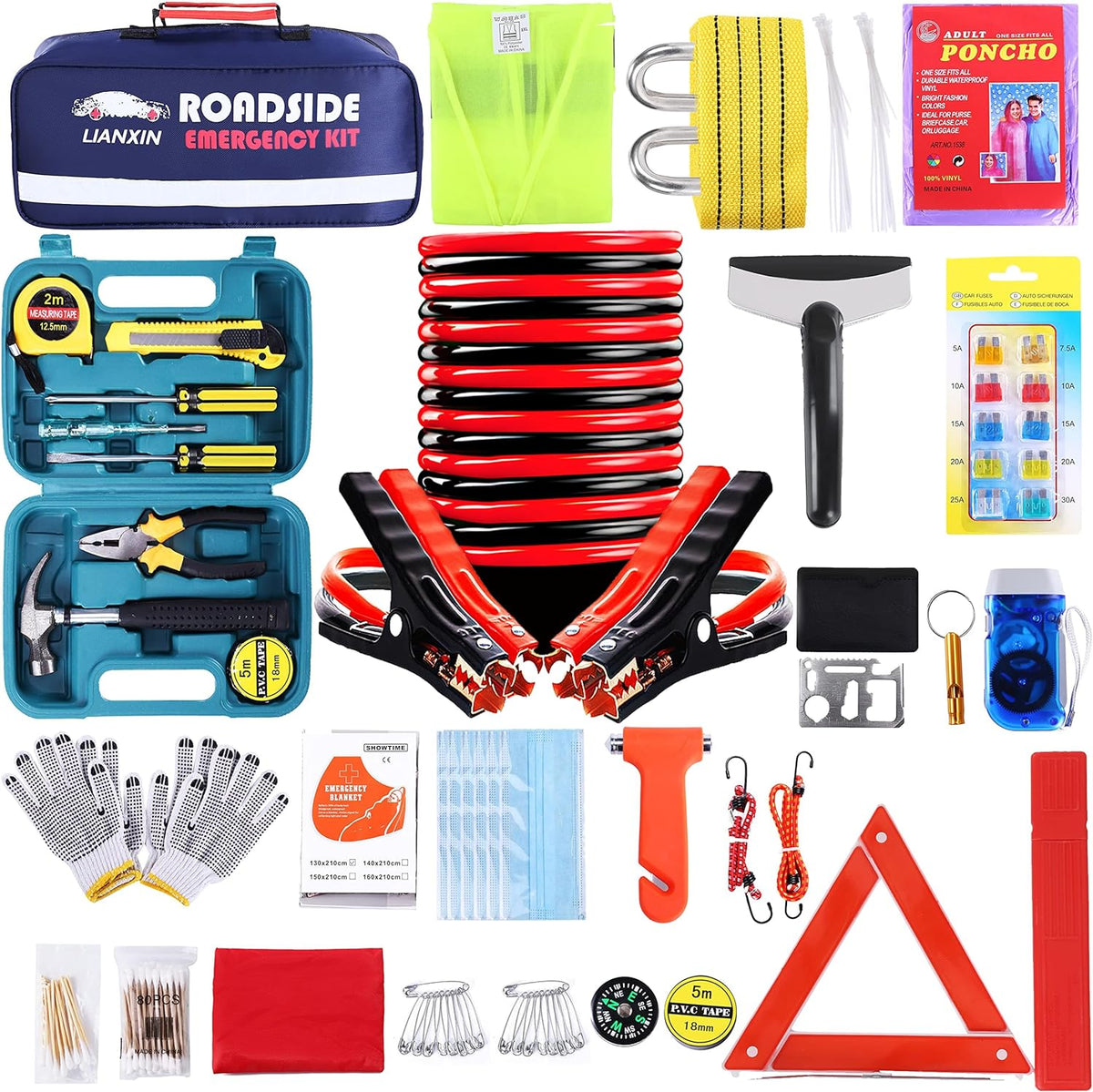 LIANXIN Emergency Roadside Kit for Car,Safety Car Kit with Jumper Cables