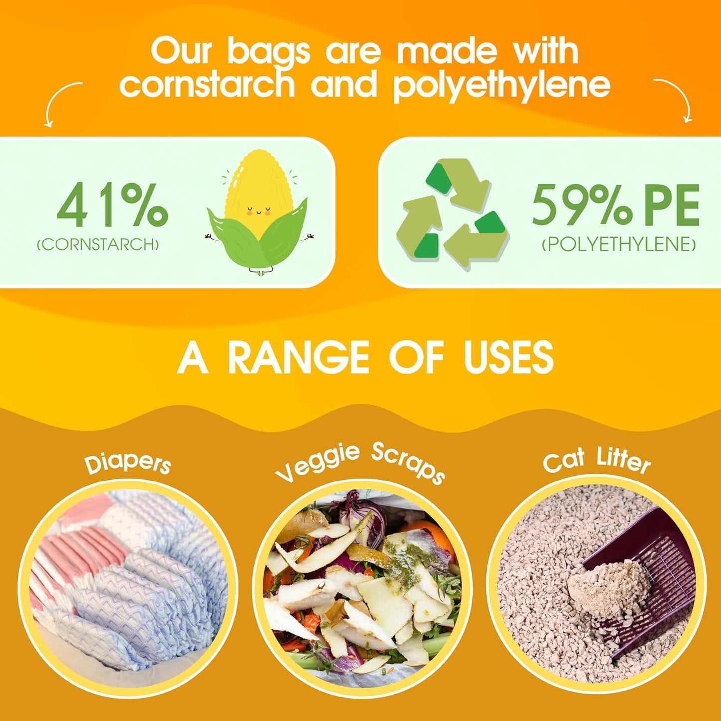 Pet N Pet 200 Counts Unscented Dog Poop Bags with Tie Handles, 41% Plant Based & 59% PE Poop Bags for Dogs, Extra-Thick Doggie Poo Bag, Pet Waste Bag
