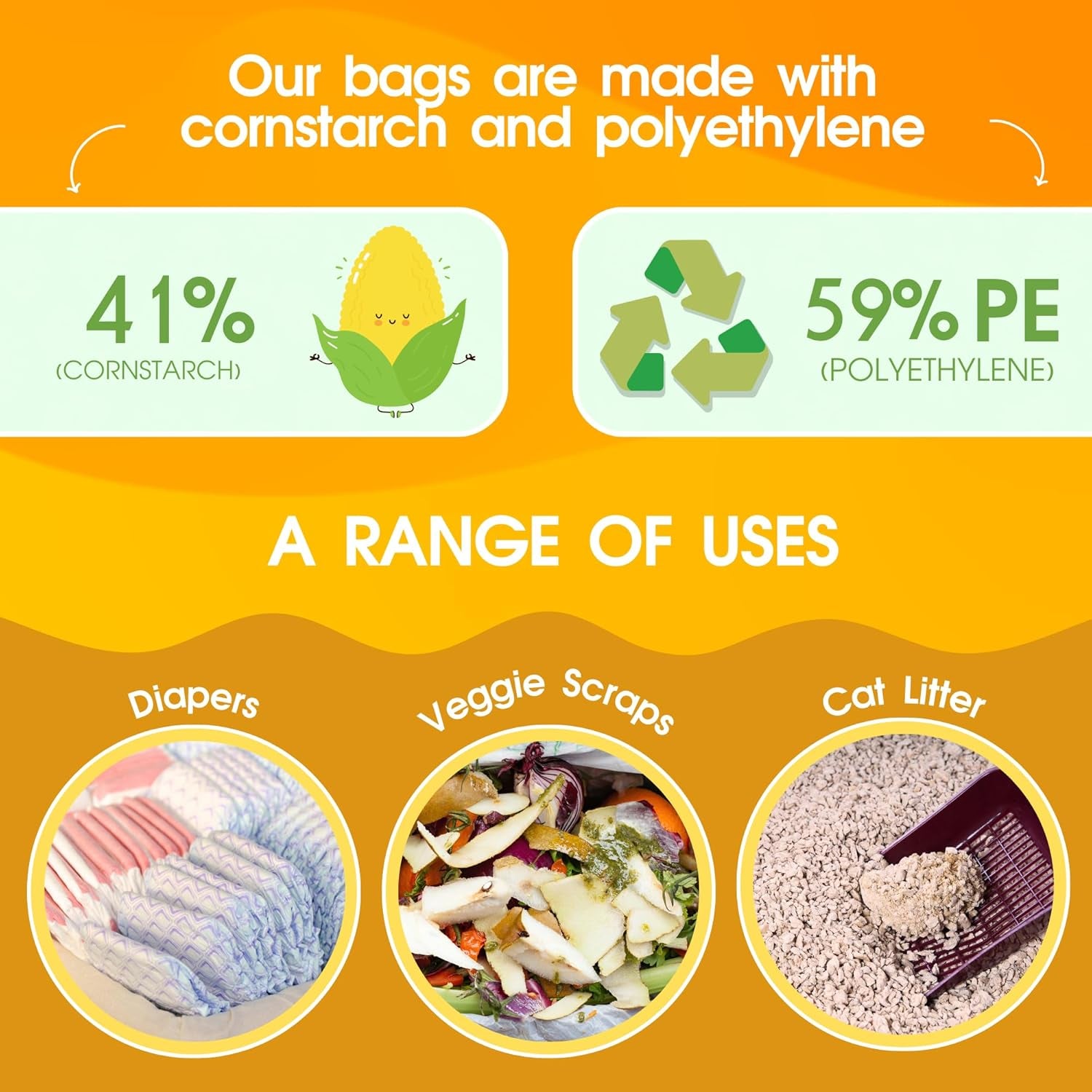 Pet N Pet 200 Counts Unscented Dog Poop Bags with Tie Handles, 41% Plant Based & 59% PE Poop Bags for Dogs, Extra-Thick Doggie Poo Bag, Pet Waste Bag