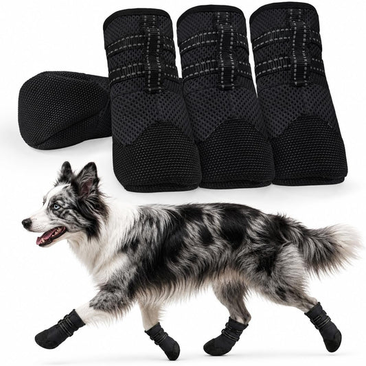 Dog Shoes,Boots& Paw Protectors,Hardfloors Skid-Resistant Sole,Grey