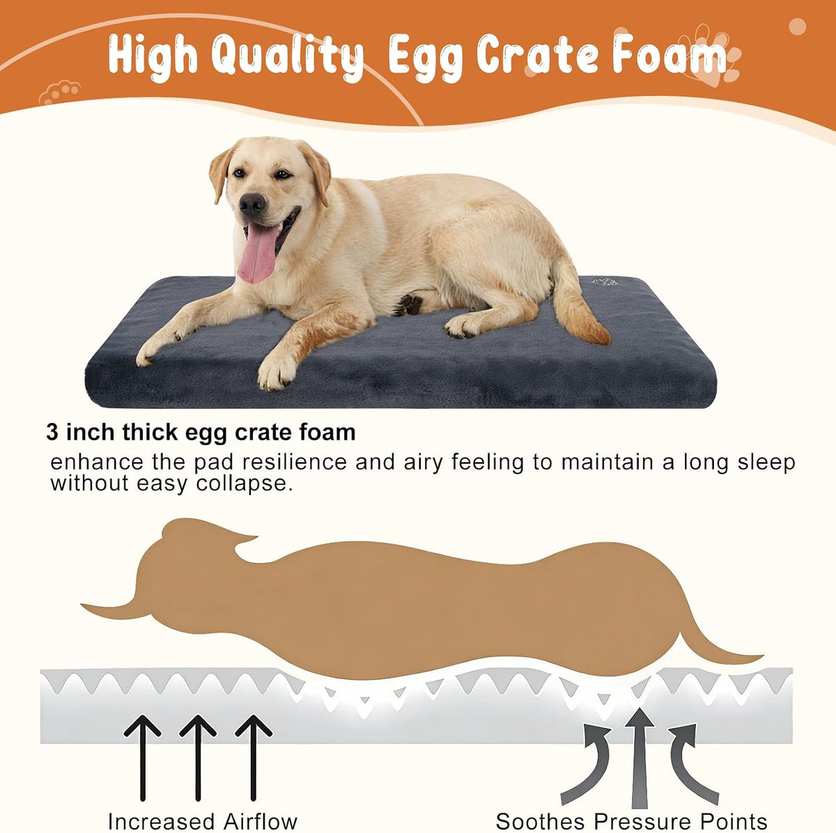 EMPSIGN Stylish Dog Bed Mat Dog Crate Pad Mattress Reversible (Cool & Warm), Water Proof Linings, Removable Machine Washable Cover, Firm Support Small to XX Large Dogs, Grey,Xl(41''''*28''''*3'''')