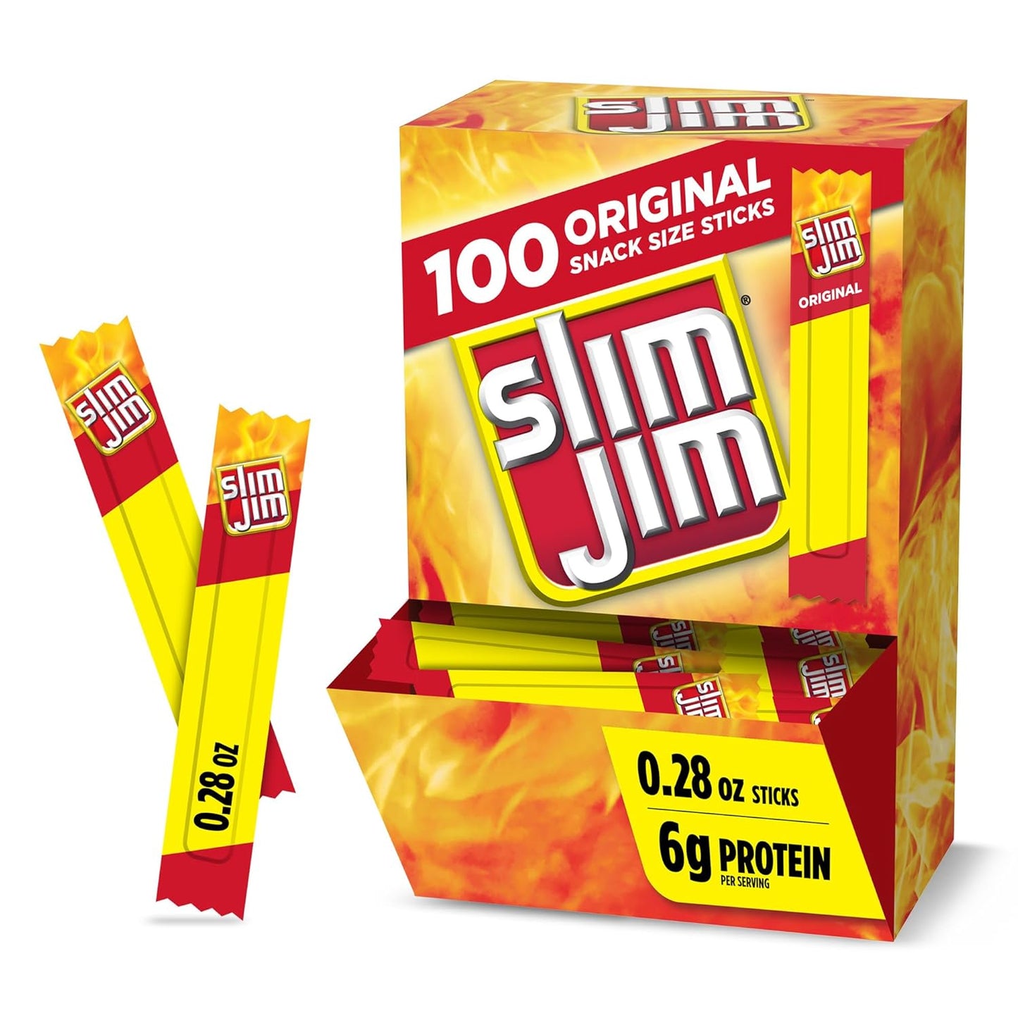 Slim Jim Smoked Meat Sticks, Original Flavor, 6G Protein per Serving, Snack Size, Father'S Day Bulk Snack Gifts, 0.28 Oz. (100 Count)