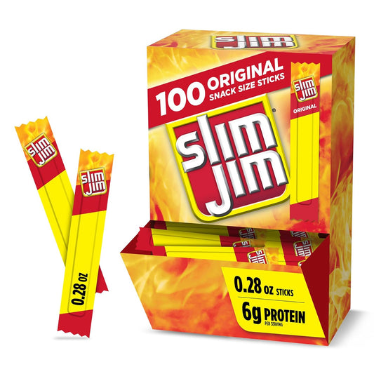 Slim Jim Smoked Meat Sticks, Original Flavor, 6G Protein per Serving, Snack Size, Father'S Day Bulk Snack Gifts, 0.28 Oz. (100 Count)