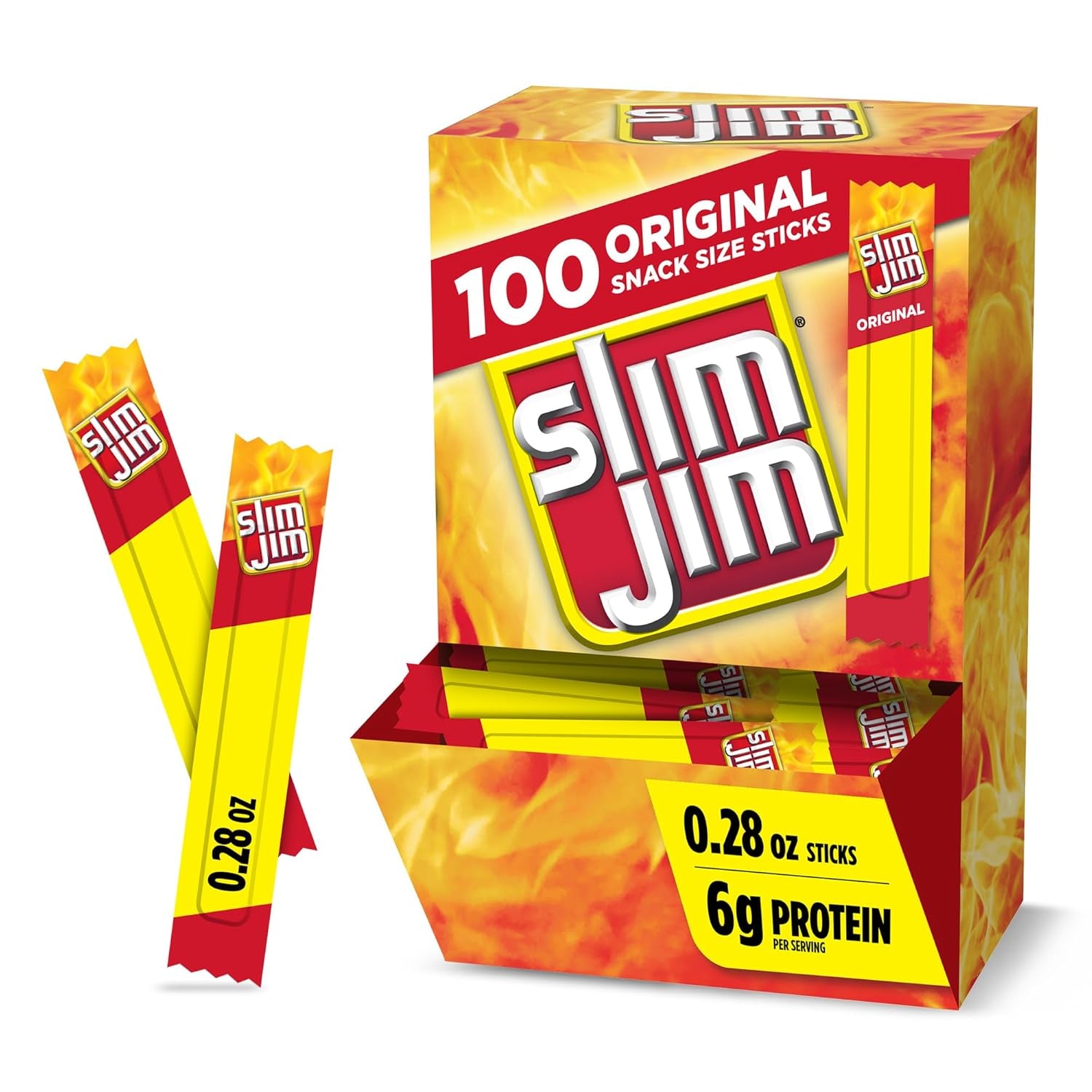 Slim Jim Smoked Meat Sticks, Original Flavor, 6G Protein per Serving, Snack Size, Father'S Day Bulk Snack Gifts, 0.28 Oz. (100 Count)
