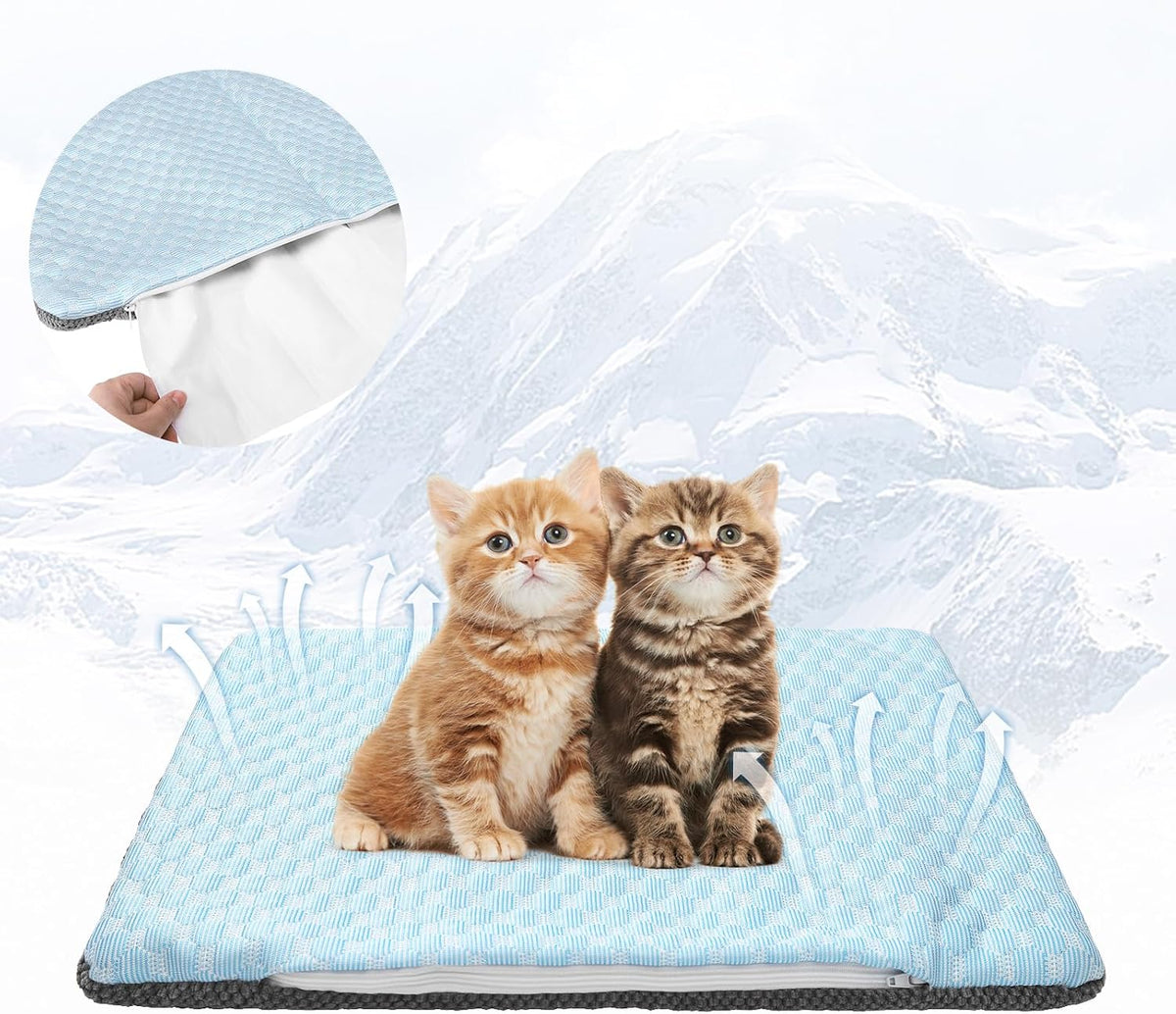 Cat Cooling Mat, Cooling Pad for Rabbit, Guinea Pig with Ice Gel Bag to Stay Clod Longer, Two Sided Washable Kitten Sleeping Bed for Summer Crate Kennel, Arc-Chill Cool Fiber Q-MAX >0.45