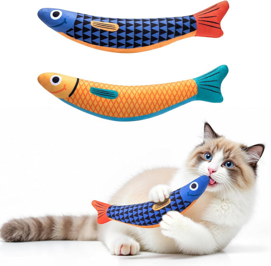 Petbusy Cat Toys With[5000Mg A+Natural Catnip &Silvervine] [Baby Grade] Interactive Soft Chew Kicker Cat Toys for Indoor Cats & Kittens, [Crinkle &Bell] Fish Sound Toy, Drives Bored Cat Crazy with Fun