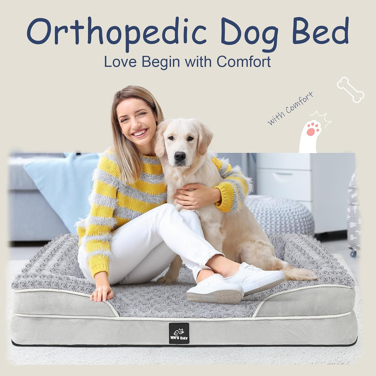 Orthopedic Dog Beds Medium Large Sized Dog, Dog Sofa Bed, Pet Beds(Grey, L)