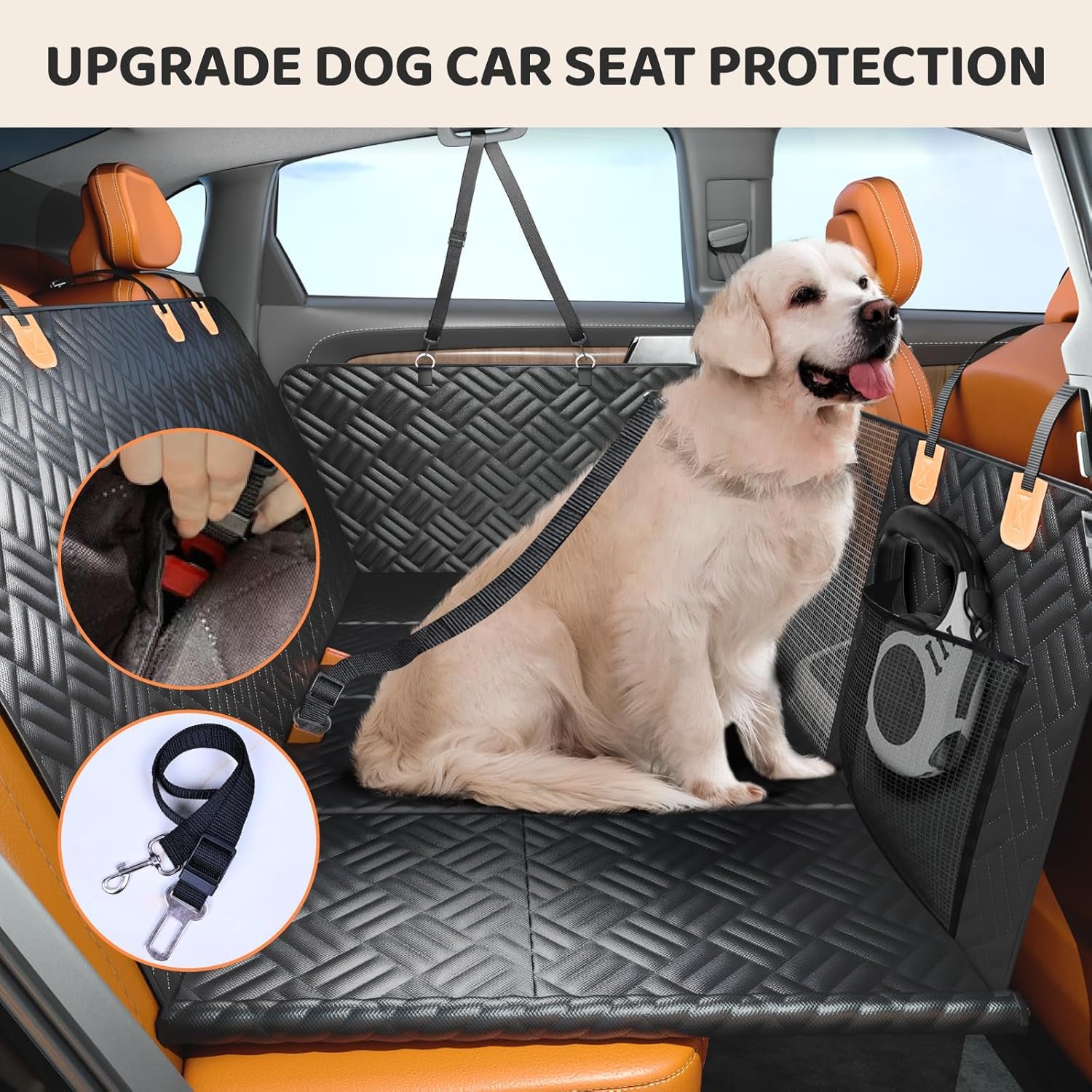 PROZAR Dog Car Seat Cover for Back Seat, Hard Bottom Back Seat Extender for Dog, Back Seat Pet Cover for Dogs - Supports 400Lbs, Waterproof Heavy Duty Scratch Dog Hammock for Car SUV and Small Truck