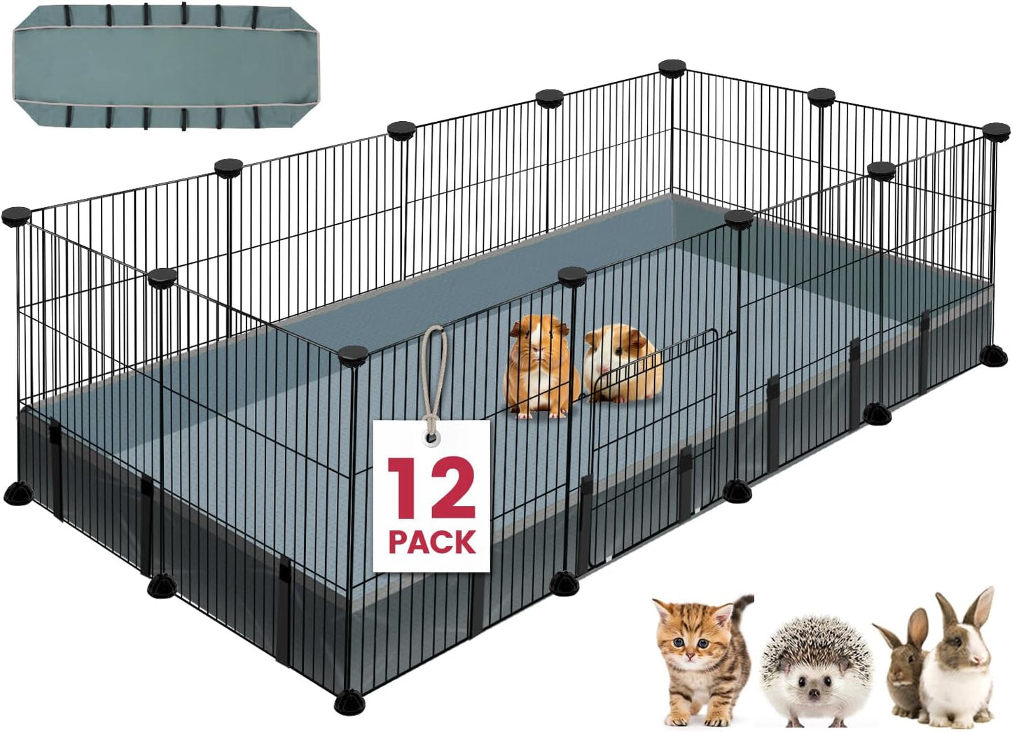 VISCOO 12 Panels Small Animal Playpen, 48" X 24" X 16" Pet Playpen with Waterproof Mat, C&C Cage for Guinea Pigs, Puppy Play Pen, Bunny Playpen, Indoor Outdoor Portable Metal Wire Yard Fence