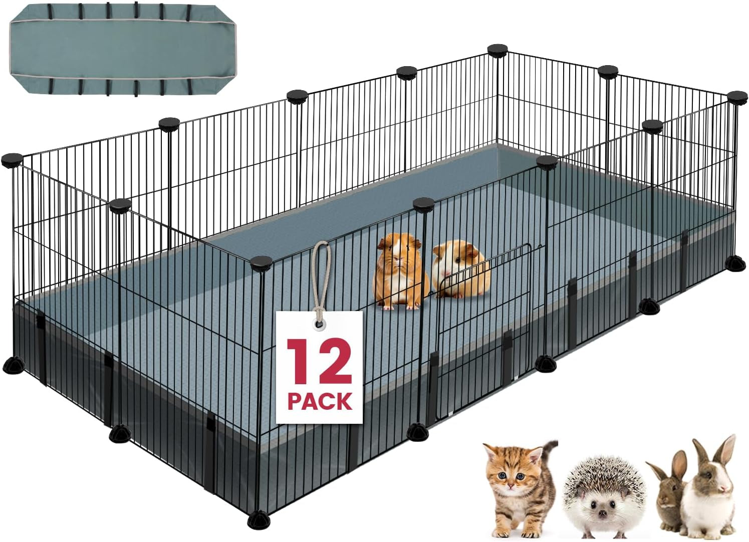 VISCOO 12 Panels Small Animal Playpen, 48" X 24" X 16" Pet Playpen with Waterproof Mat, C&C Cage for Guinea Pigs, Puppy Play Pen, Bunny Playpen, Indoor Outdoor Portable Metal Wire Yard Fence