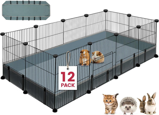 VISCOO 12 Panels Small Animal Playpen, 48" X 24" X 16" Pet Playpen with Waterproof Mat, C&C Cage for Guinea Pigs, Puppy Play Pen, Bunny Playpen, Indoor Outdoor Portable Metal Wire Yard Fence