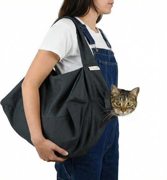 Cat-In-The-Bag Cozy Comfort Carrier - Large Charcoal Cat Carrier Soft and Pet Carrier for Nail Clipping, Vet Visits, Medication Administration, Dental Care, and Traveling