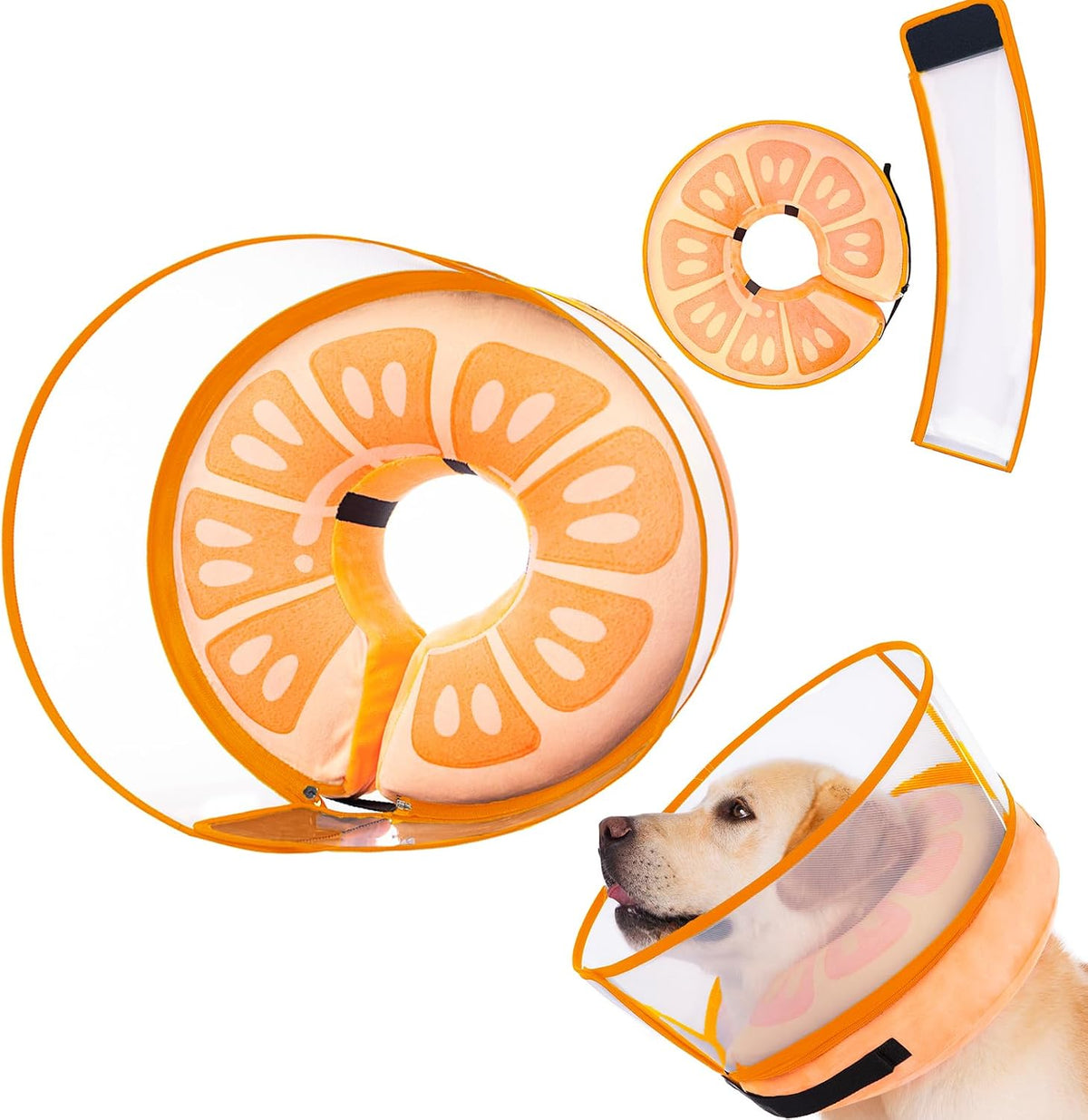 Inflatable Dog Cone Collar for Large Medium Small Dogs, Soft Dog Donut Collar Adjustable Recovery Cone for Pets after Surgery, Extra Enhanced Anti-Licking Guard Shield for Pets (Large, Orange)