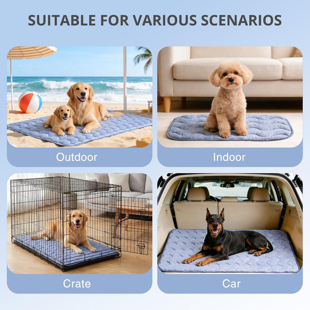 Cooling Mat for Extra Large Dogs, 55"X 39" Thick & Durable Dog Cooling Mat, Q-MAX>0.45, Double-Sided Cooling Pet Pad, Washable Portable Dog Cooling Mat for Couch, Crate & Car - XL - Blue