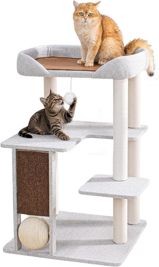 Cat Tree Tower for Large & Senior Cats, Low Step & Sisal Board