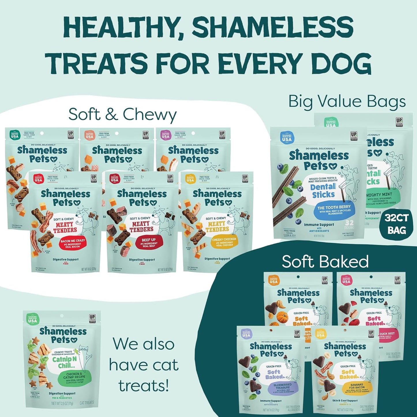 Shameless Pets Blueberry & Mint Dental Chews for Dogs, 32 Chews - Natural Dog Teeth Cleaning Treats with Fresh Breath Benefits | Grain-Free Dental Sticks for Small, Medium & Large Dogs