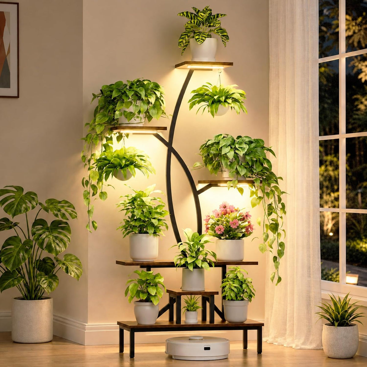 JUSTOGO Plant Stand Indoor with Grow Lights - Tall Indoor Plant Shelf
