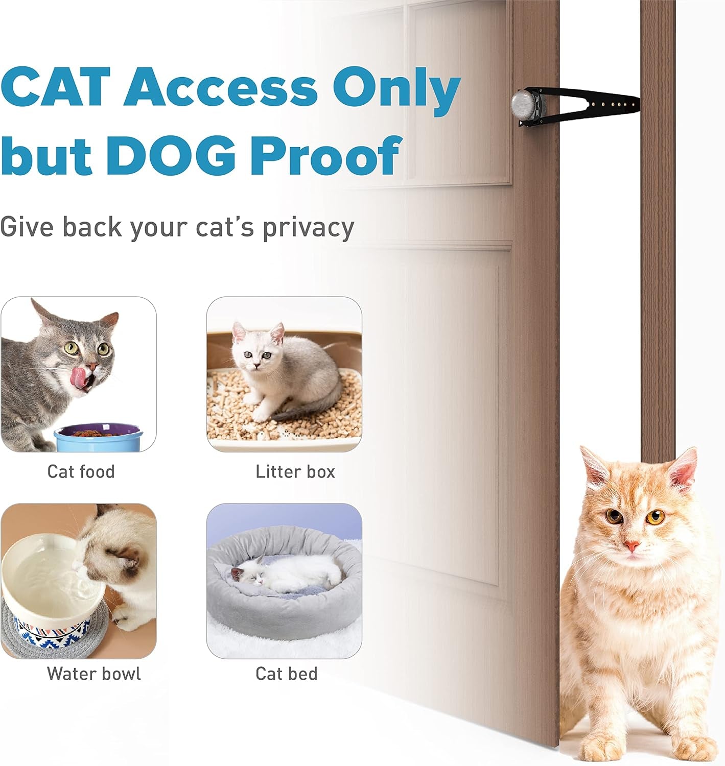 Neobay Cat Door Latch with Stabilizer, 7 Sizes Adjustable Cat Door Holder Latch, Keeps Dog Out of Litter Box, No-Drill Alternative to Pet Gates & Interior Cat Door, Black, 2 Packs