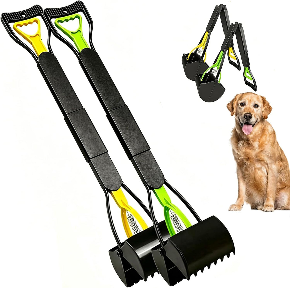 Dog Pooper Scooper, 2-Pack 32" Long Handle Large Poop Scooper for Yard