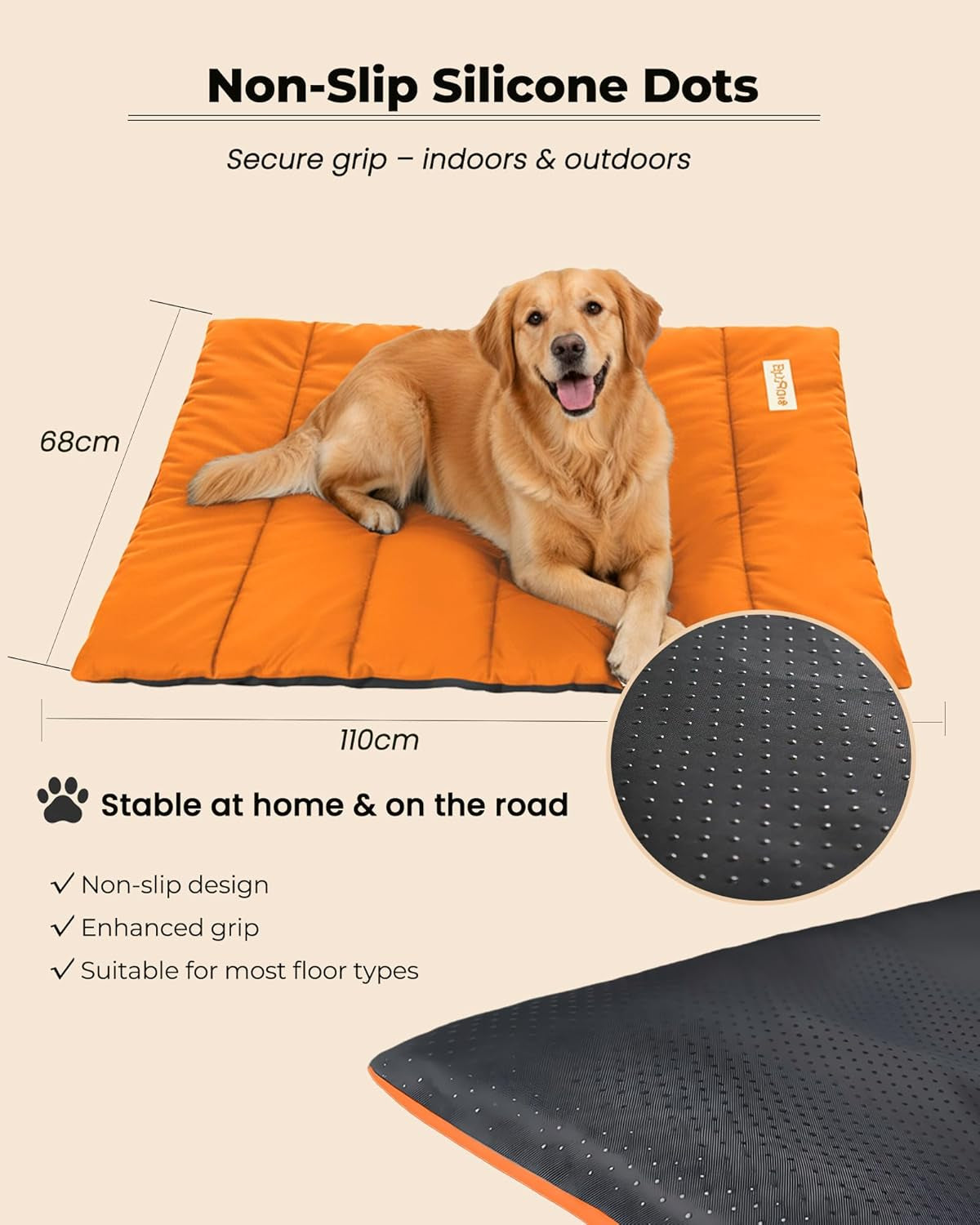 Rovepad Trail Dog Bed Mat 43"X27" – Waterproof Non Slip Outdoor Travel Mat for Camping & Car – Silent Peachskin Roll-Up Pad for Medium & Large Dogs, Machine Washable