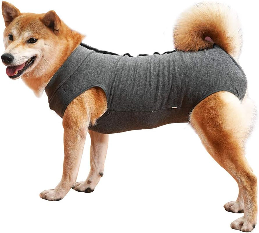 Dog Recovery Suit Abdominal Wound Puppy Surgical Clothes Post-Operative Vest Pet after Surgery Wear Substitute E-Collar & Cone (M, Grey)