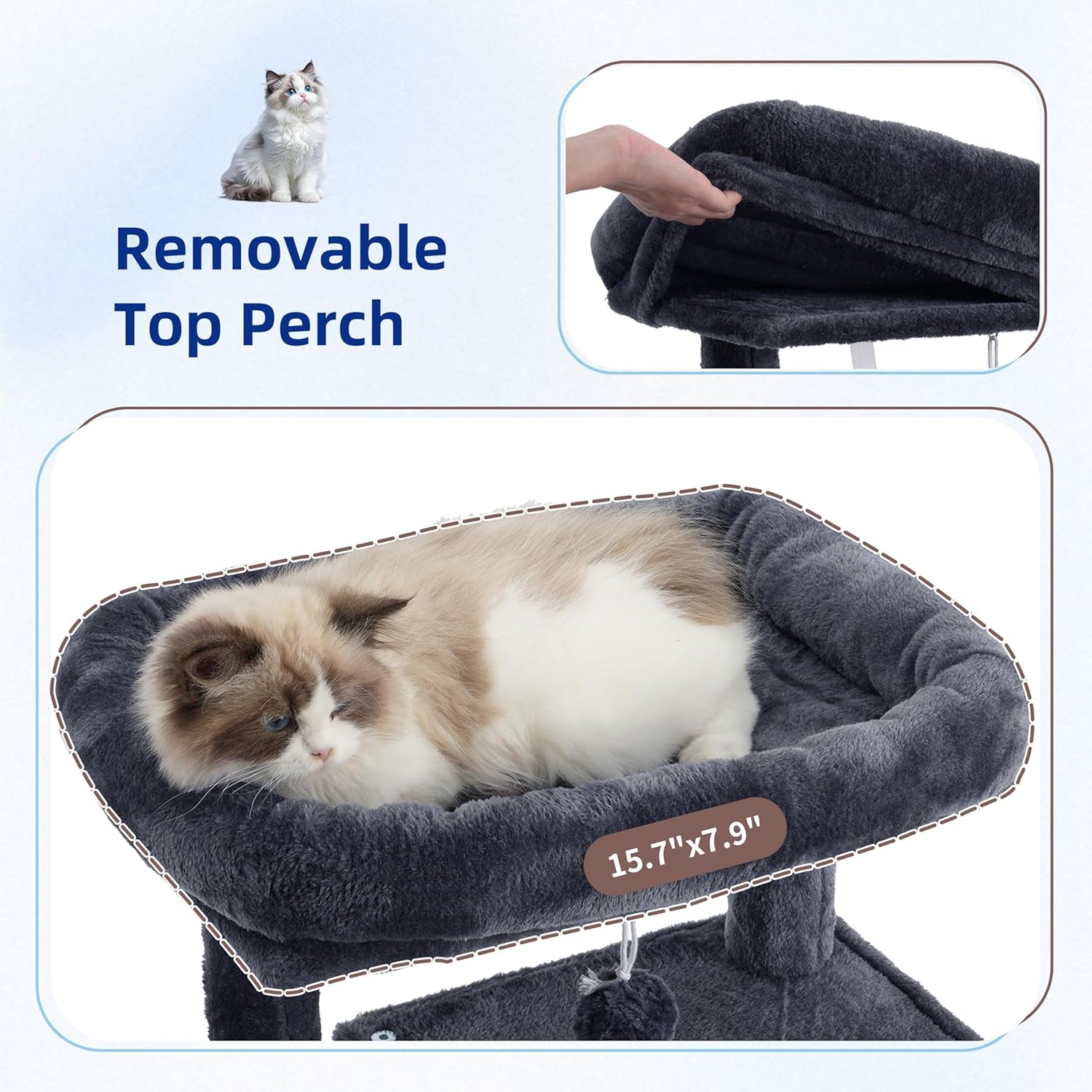 Gitelsnour Cat Tree, Cat Tower for Indoor Cats, 43.3 Inch Cat Tree Tower with Sturdy Steel Tube, Hammock, Cat Condo for Small Cats and Kittens, Scratching Post, Smoky Gray GCT004SG