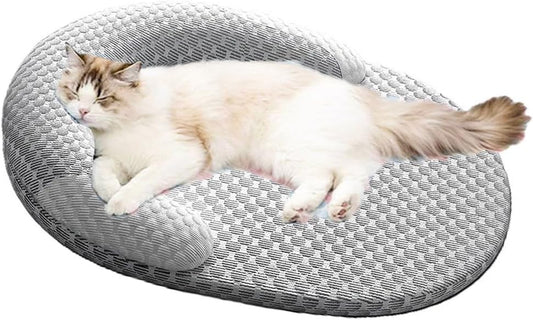 HILIMSE Summer Cooling Cat Bed with Neck Support, Breathable Washable Large Pet Sofa