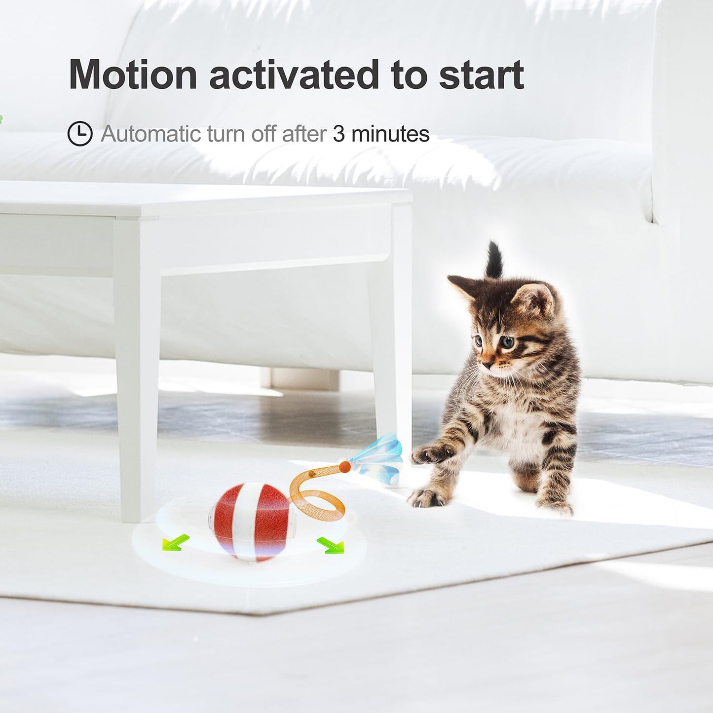 Jkanti Interactive Cat Toys for Indoor Cats,The 3Rd Generation Agile Moving Cat Ball with Elastic Mesh Tail,Automatic Kitten Toys for Bored Indoor Cats,Motion Activated (Orange)