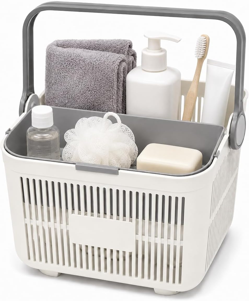 Shower Caddy Portable, Plastic Basket for Dorm, Drain Holes