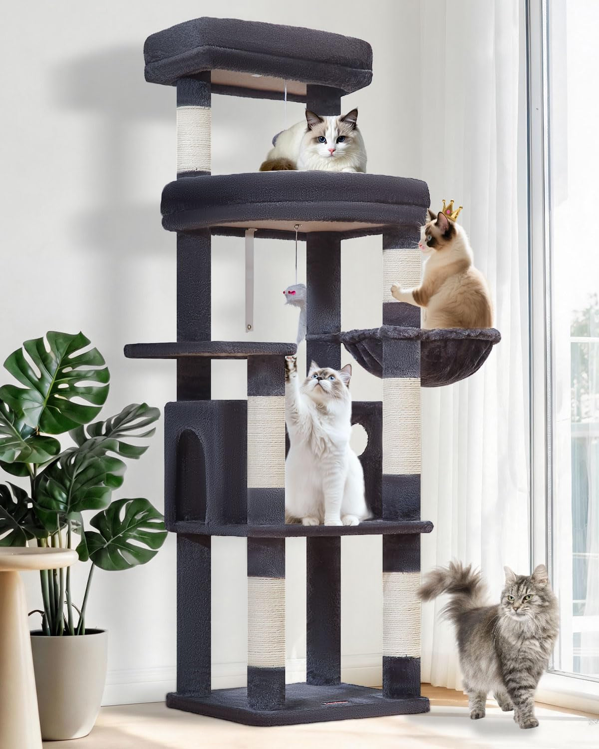 Taoqimiao Cat Tree, 61.4IN Cat Tower for Large Cats, Extra-Large Platform