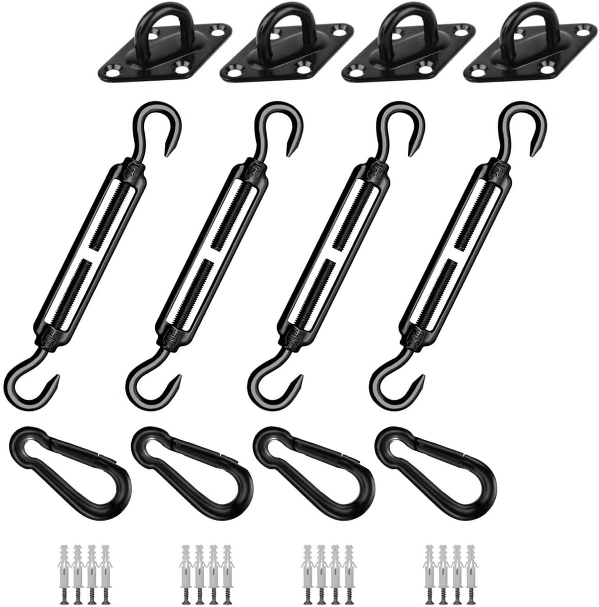 HOMPER Awning Attachment Set, Heavy Duty Sun Shade Sail Stainless Steel Hardware Kit for Garden Triangle and Square/Rectangle/Fixing Accessories, Black
