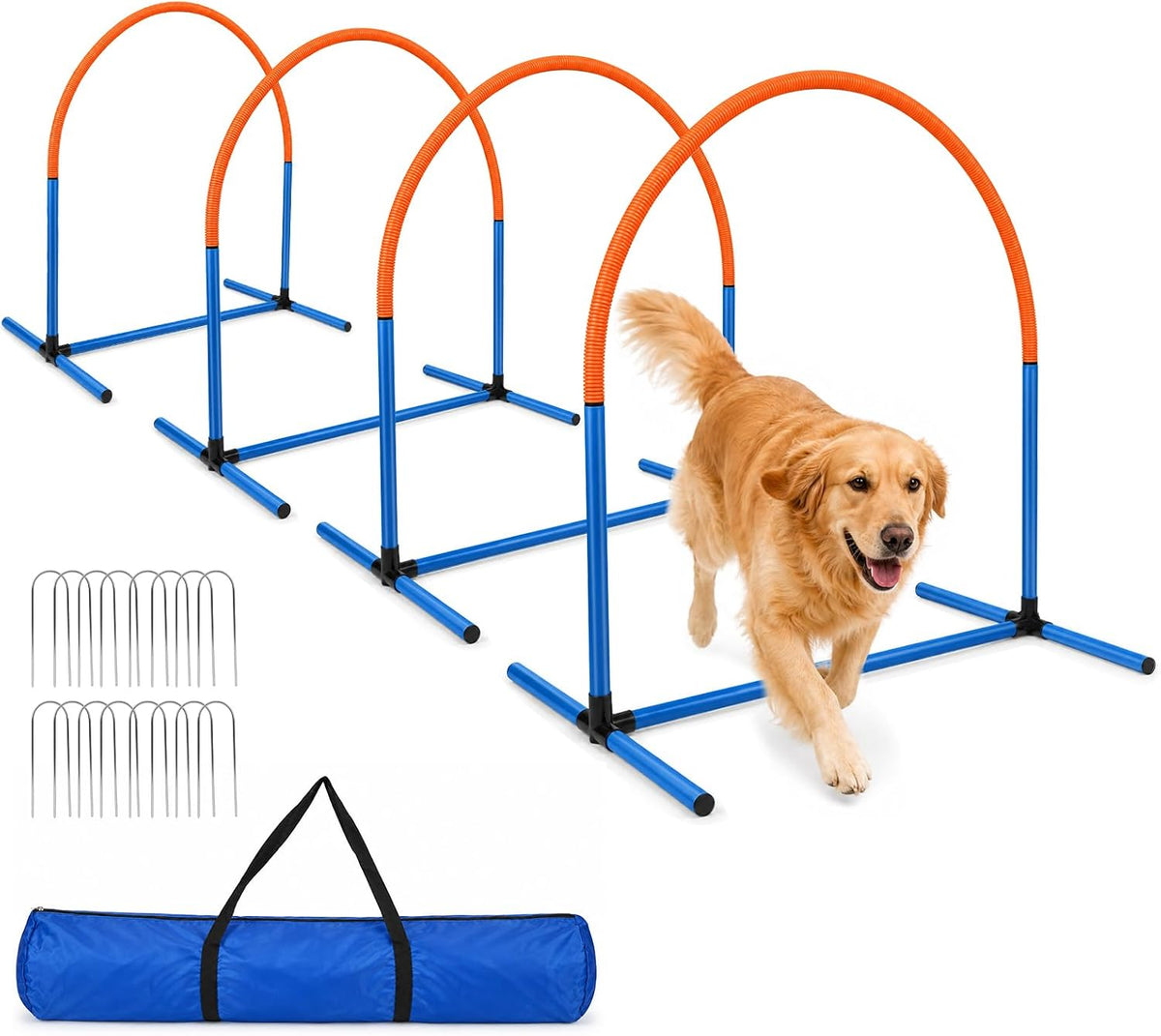 Dog Agility Arch Tunnel Set with Hoops & Ground Stakes