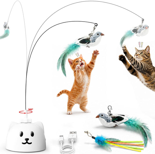 CATPICK Interactive Cat Toys for Indoor Cats - Automatic Flying Bird Feather Toy, Rechargeable Electric Cat Wand with Sticky Suction Base, Smart Motion Activated Self-Play Enrichment Toy for Bored Cat