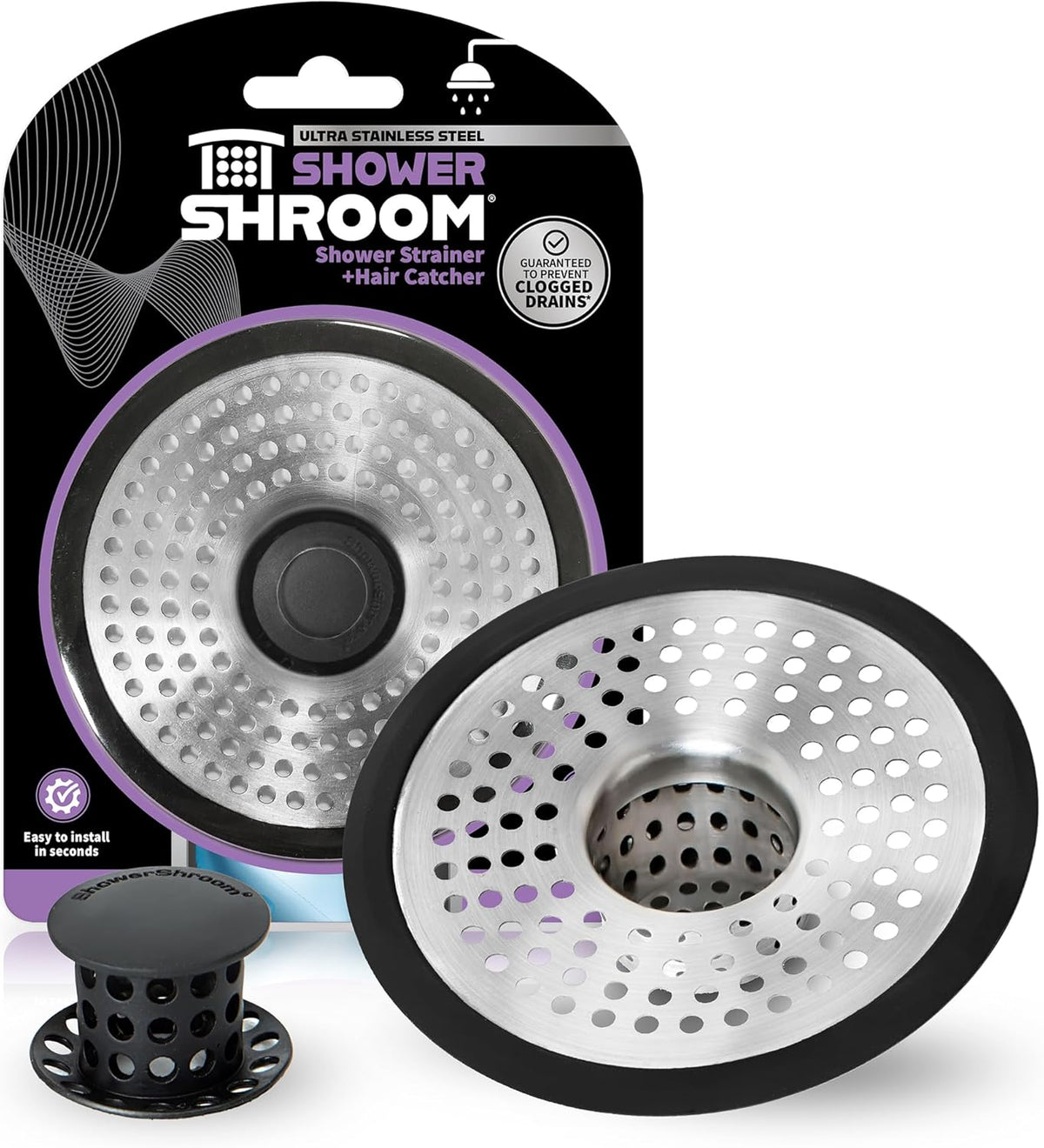 Showershroom SHSULT755 Ultra Revolutionary Shower Hair Catcher Drain Protector, No Size, Stainless