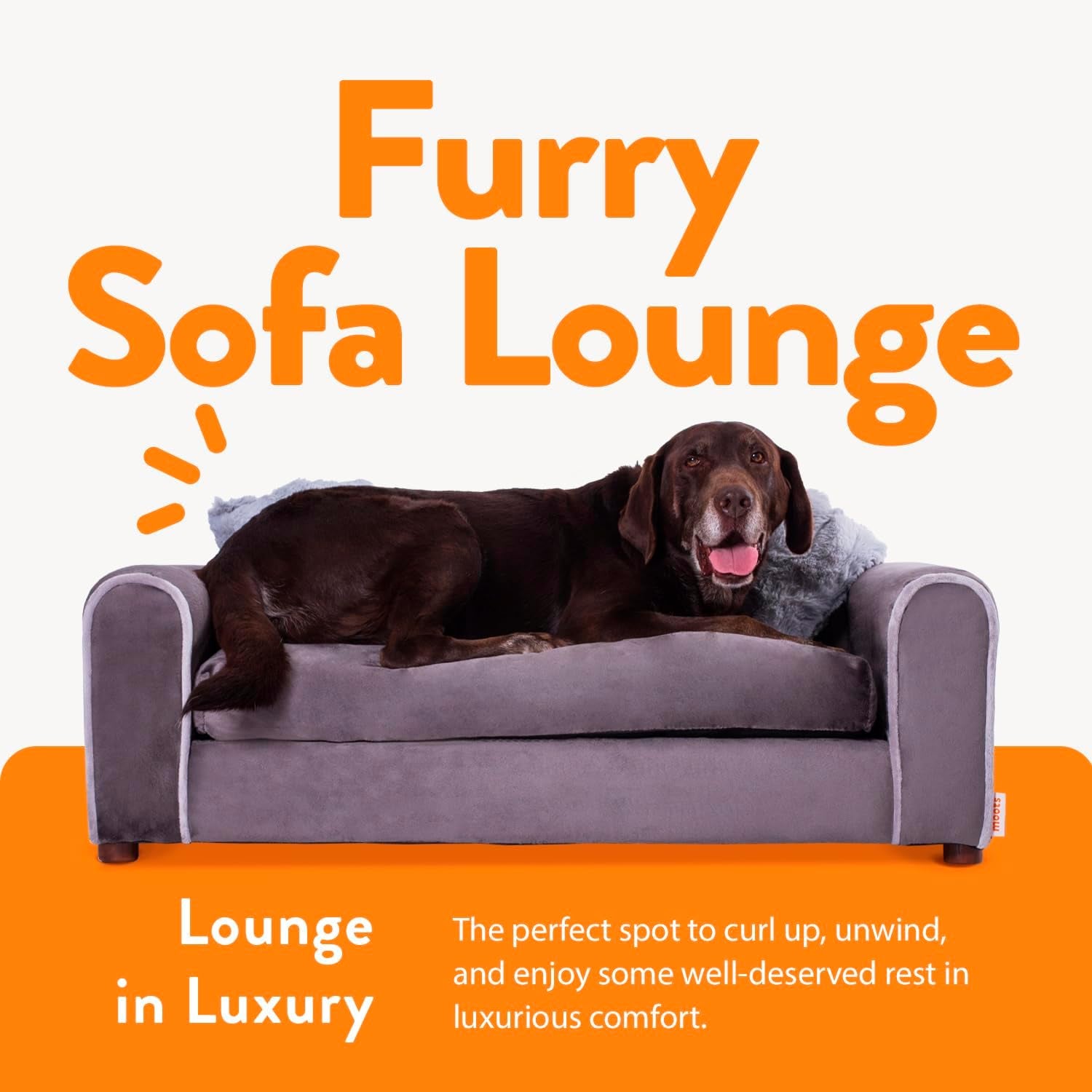 Moots Furry Pet Lounge, Pet Bed with 2 Pillows, Deluxe Sofa for Dogs, Easy to Coordinate, Stylish and Cleanable Dog Sofa, Couch - Charcoal, Large
