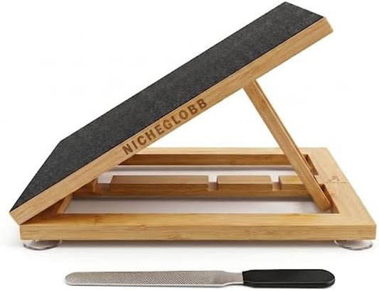Bamboo Dog Nail Scratch Board Adjustable Non Slip Nail Filing Ramp for Dogs, Includes Extra Sandpaper, Natural Stress Free Alternative to Nail Clippers & Grinders