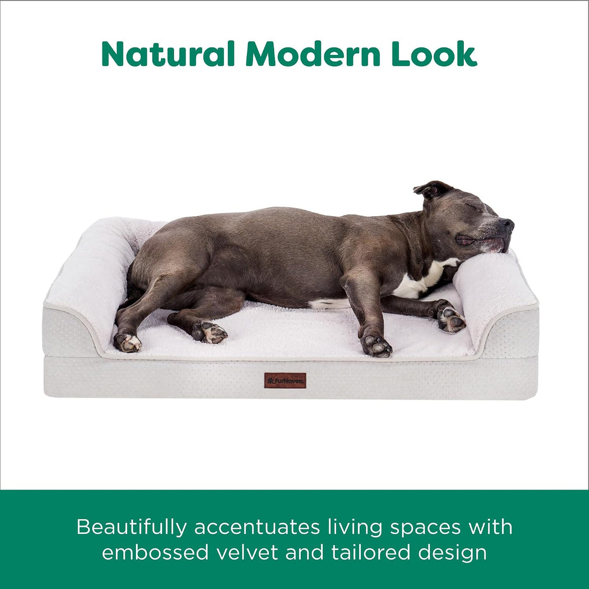 Furhaven Medium (30"X20") Cooling Gel Dog Bed – Cool Gel Memory Foam Sofa Pet Bed, Embossed Velvet, Removable Washable Cover, Clay