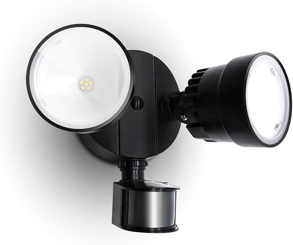 LUTEC Shrimp P6221B-PIR24 2000 Lumen 18 Watt 26 LED Motion Activated Integrated Dual-Head Floodlight Outdoor, IP54 Waterproof Exterior Security Wall Light for Patio, Garden, Yard-Black