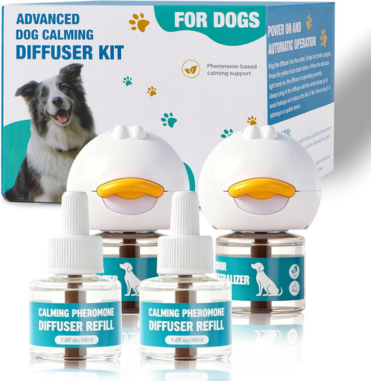 Dog Calming Diffuser, Calming Pheromones Diffuser Kit Pheromone Diffuser to Calm for Anxiety Relief Fighting Barking Stress,For All Dogs, 2Plug In+4Refill