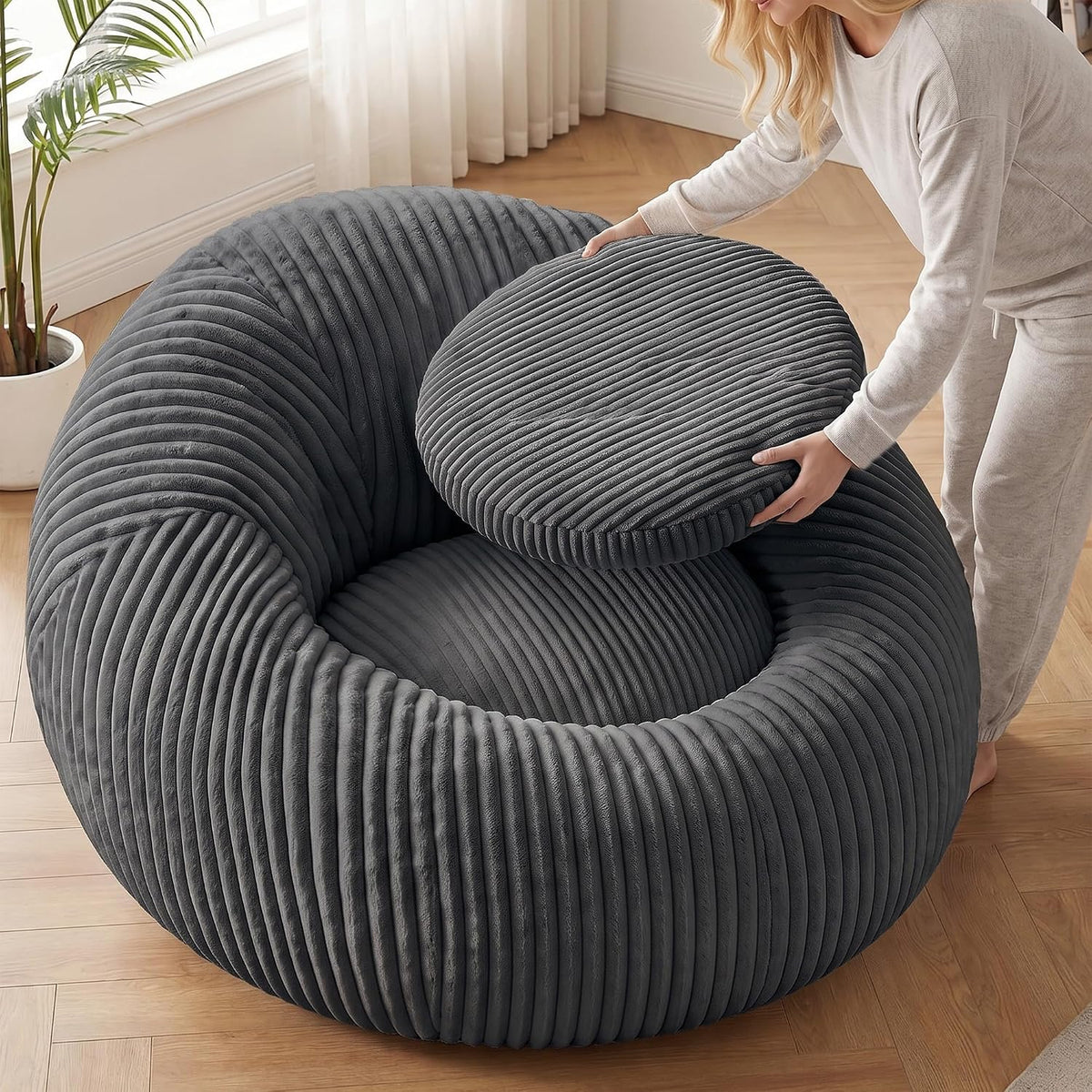 Homkdom Bean Bag Chairs for Adults, Giant Bean Bag Sofa with Armrests, Grey