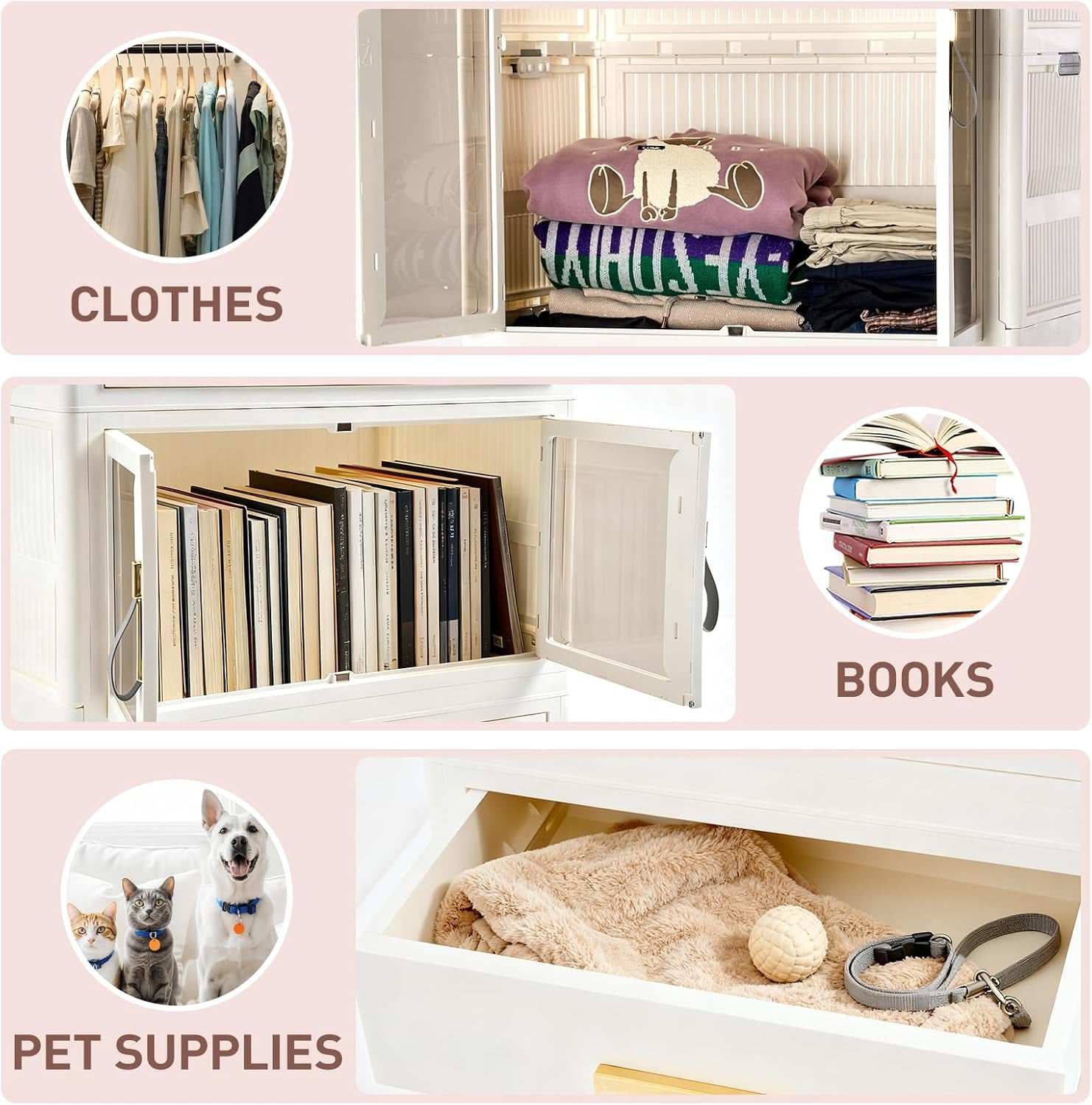 SAYMA Pet Portable Wardrobe Closet with Doors, Pet Wardrobe Storage Cabinet with Hanging Rod Storage Organizer Large Plastic Storage Cabinet for Pet Clothes, Toys, Snacks(3 Layer+Drawer)