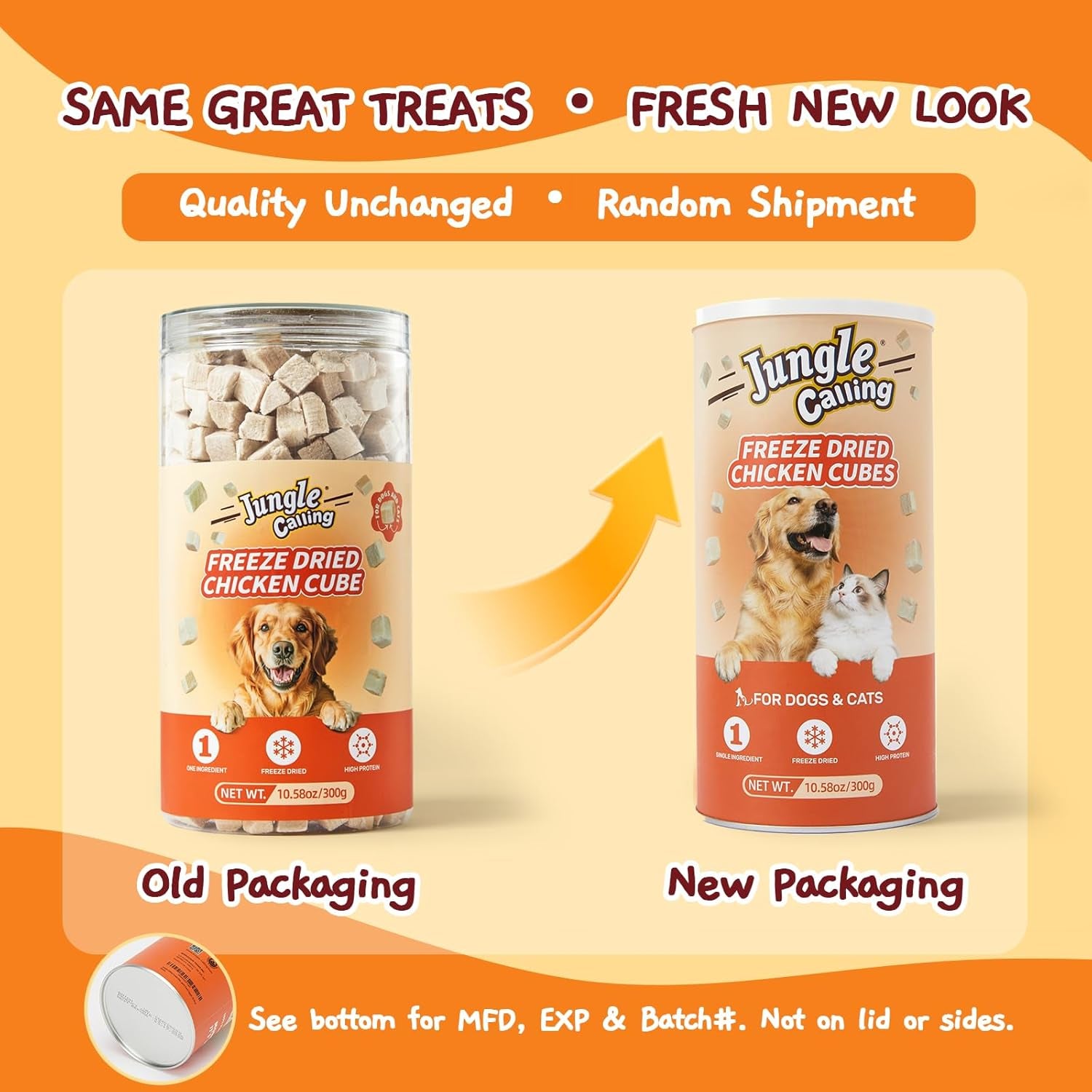 Jungle Calling Freeze Dried Chicken Cat & Dog Treats, Single Ingredient Chicken Bites for Cats & Dogs, High Protein Pet Training Treats, Edible Organic Food Topper, Approx 670 Pieces, 10.58 Oz
