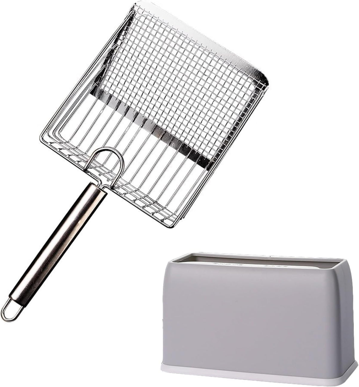 Cat Litter Scoop, Metal Scooper, Deep Shovel, Ergonomic Handle, Kitten Poop Sifting, Durable, Heavy Duty Speed Sifter, for Litter Box （Silvery-Gray）