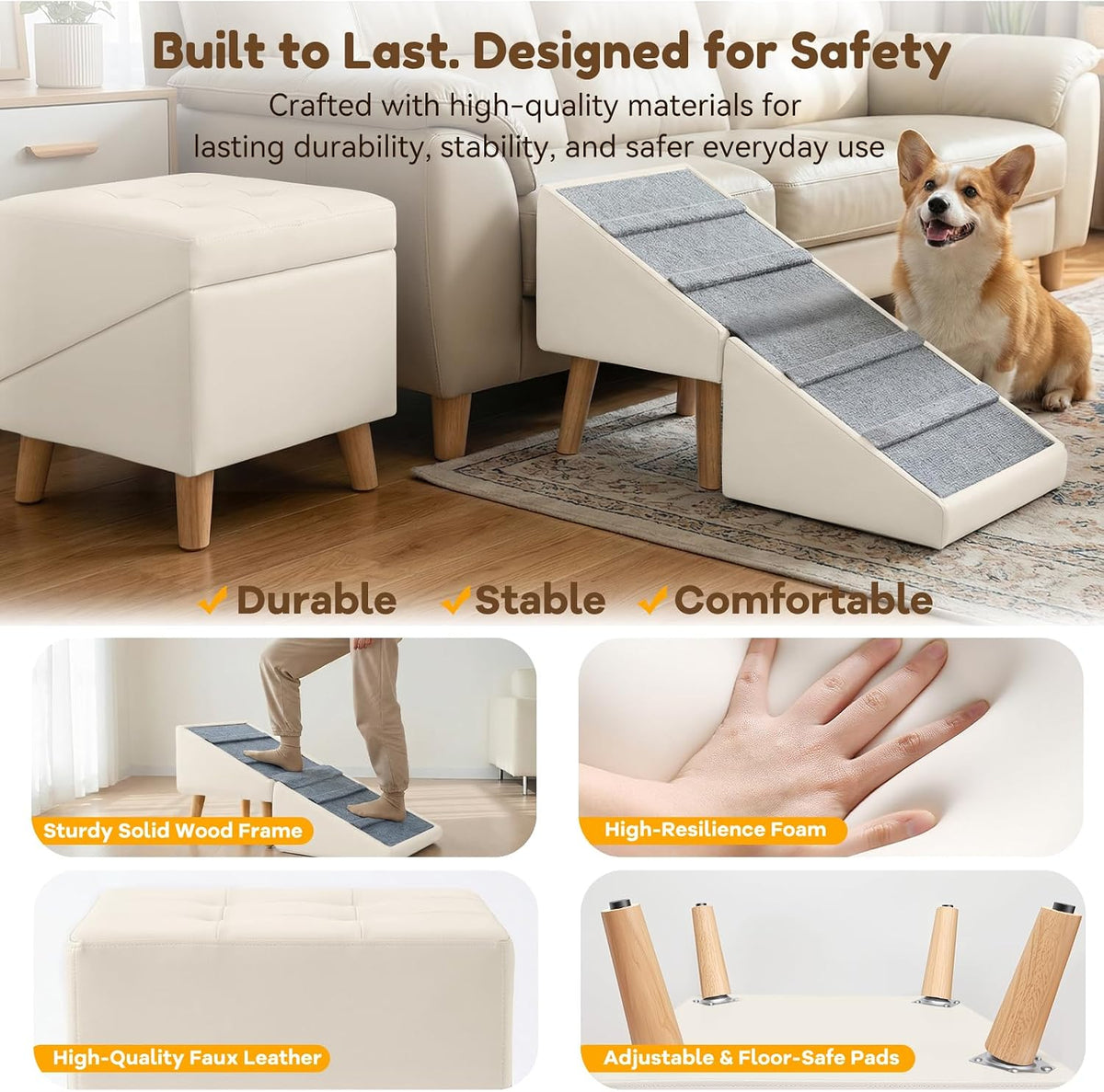 Dog Ramp for Couch, 3-In-1 Ottoman & Pet Stairs for Small Dogs