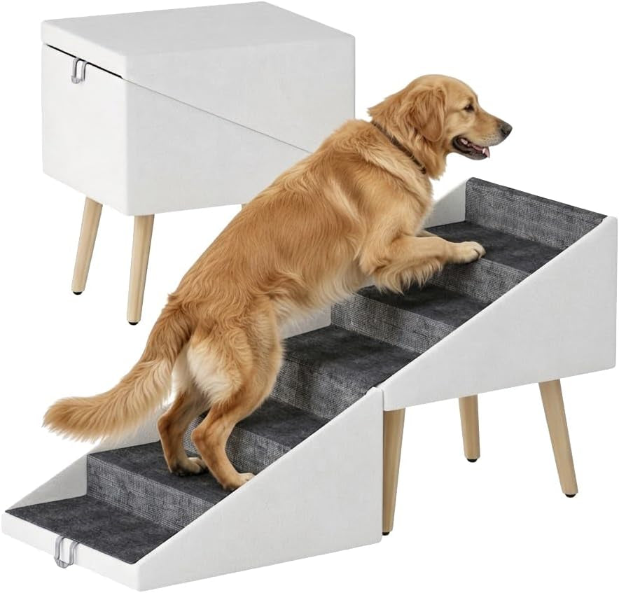 2-In-1 Foldable Ottoman Dog Stairs for High Bed Couch 6‑Step Stair Pet Ramp